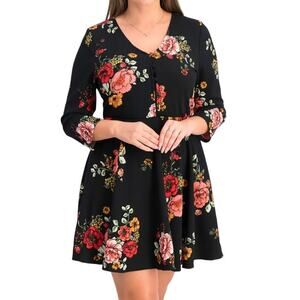 PLANET GOLD FIT & FLARE FLORAL DRESS WOMEN'S SIZE SMALL.